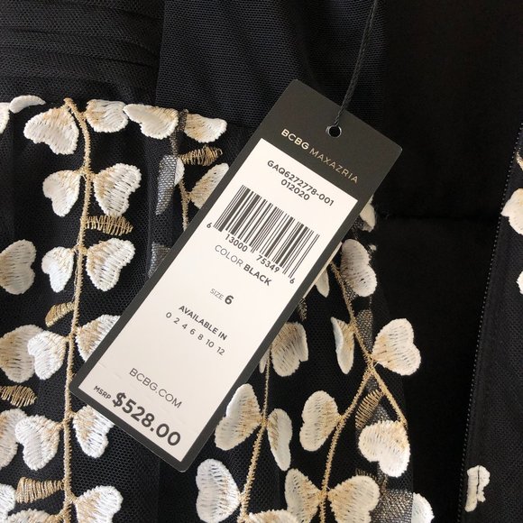 NWT BCBG Floral Embroidered Tulle Gown - Picture 5 of 14